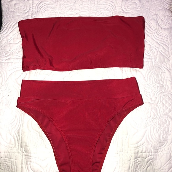 Red Bandeau high waisted bikini - Picture 4 of 4